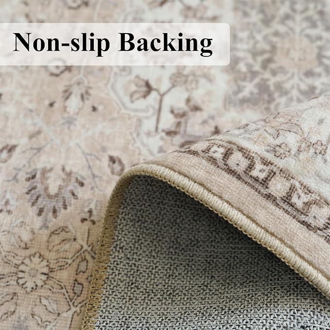 Hallway Washable Runner Rug - 3x16 Kitchen Rugs Entryway Rug Runner Vintage Soft Floor Mat Non Slip Indoor Farmhouse Carpet for Bathroom Living Room Bedroom (3 X 16, Beige)