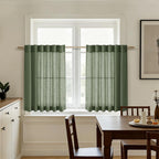 Nanspring Linen Kitchen Curtains 30 Inches Long 2 Panels Olive Green Semi Sheer Short Curtain Back Tab Rod Pocket Solid Privacy Cafe Tier Curtains for Cafe Bathroom Basement 36x30