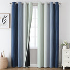 Estelar Textiler Sage Green and Navy Blue Blackout Curtains for Sliding Door,Thermal Insulated Ombre Drapes 108 Inches Long,Full Room Darkening Energy Saving Curtains for Living Room,52Wx108L,2 Panels