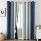 Sage Green and Navy Blue Ombre Blackout Curtains for Living Room 102 Inch