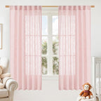 LAMIT Sheer Linen Curtains 63 Inch for Girls Bedroom, Light Filtering Neutral Semi Sheer Farmhouse Boho Curtains Back Tab and Rod Pocket Living Room Panels, Pink, 2 Panels, 52 x 63 Inch