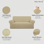 Easy-Going Stretch Oversized Loveseat Slipcover 1-Piece Sofa Cover Furniture Protector Couch Soft with Elastic Bottom for Kids Polyester Spandex Jacquard Fabric Small Checks Beige