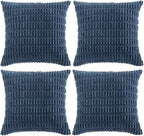 Fancy Homi 4 Packs Dusty Blue Decorative Throw Pillow Covers 20x20 Inch for Living Room Couch Bed Sofa, Rustic Farmhouse Boho Home Decor, Soft Plush Striped Corduroy Square Cushion Case 50x50 cm