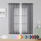 Simplebrand Grey Sheer Curtains 63 Inch Length 2 Panels, Rod Pocket Solid Color Window Sheer Curtain Panels, Elegant Curtains & Drapes for Living Room, Bedroom 2 Panels (Charcoal Grey, 42" W x 63" L)