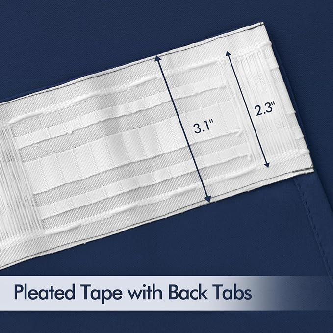 MIULEE Navy Blue Back Tab Blackout Curtains 52x96 Inch Long 2 Panels Set