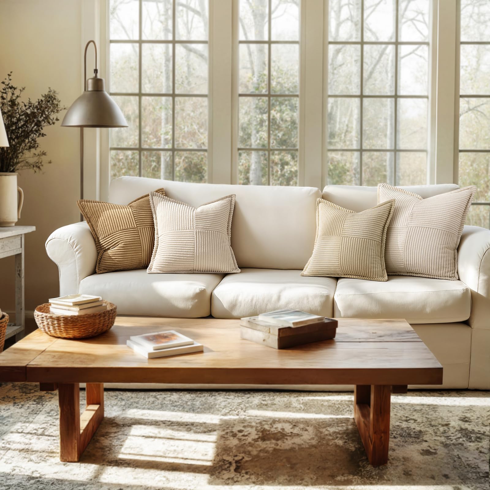 MIULEE Decorative Lumbar Throw Pillow Covers 14x24 Inch Beige 2 Pack