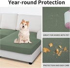 Easy-Going Stretch 4 Pieces Couch Cushion Covers for Sectional Sofa Left/Right L Shape Chaise Lounge Sofa Seat slipcover Anti-Slip Sofa Cover Soft (3 Seater + 1 Chaise, Greyish Green)