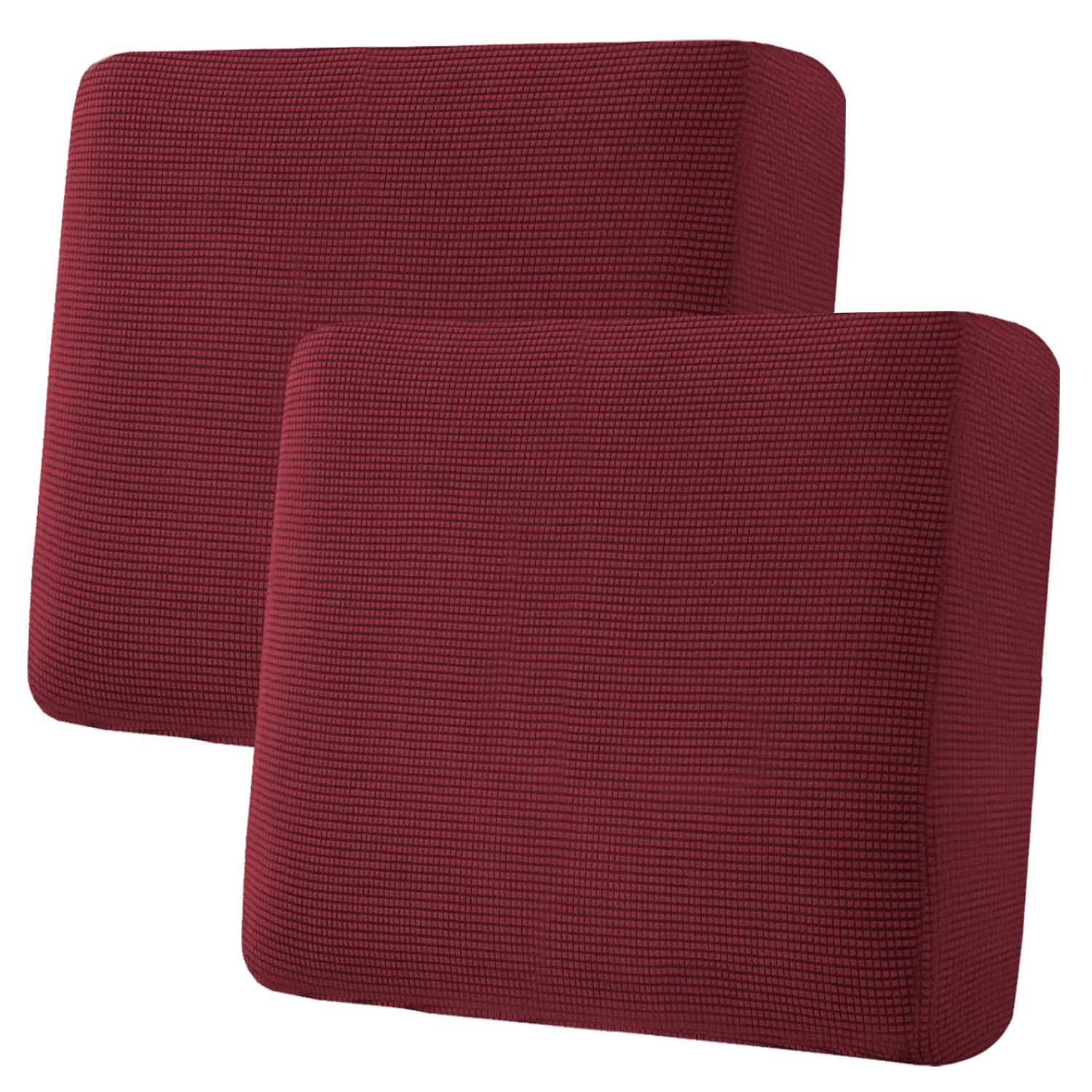 H.VERSAILTEX Super Stretch Individual Seat Cushion Covers Sofa Covers Couch Cushion Covers Slipcover Sets Thick Jacquard Textured Twill Fabric (2 Piece Large Sofa Cushion Covers, Burgundy Red)