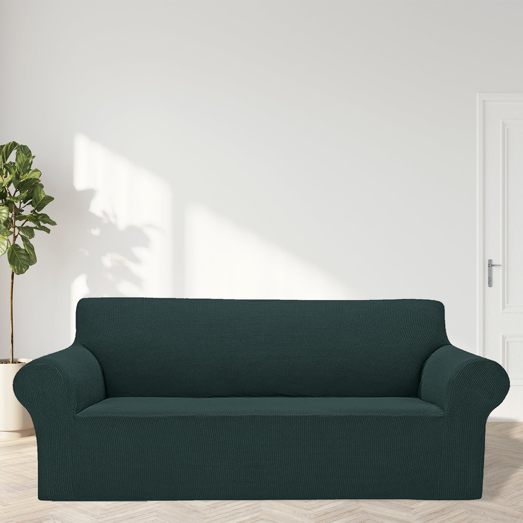 Cupuamon 2026 New Stretch Oversized Sofa Slipcovers Couch Sofa Cover for 4 Seater Furniture Protector Covers with Elastic Bottom Jacquard Fabric Small Checks for Pets, Kids - Hunter
