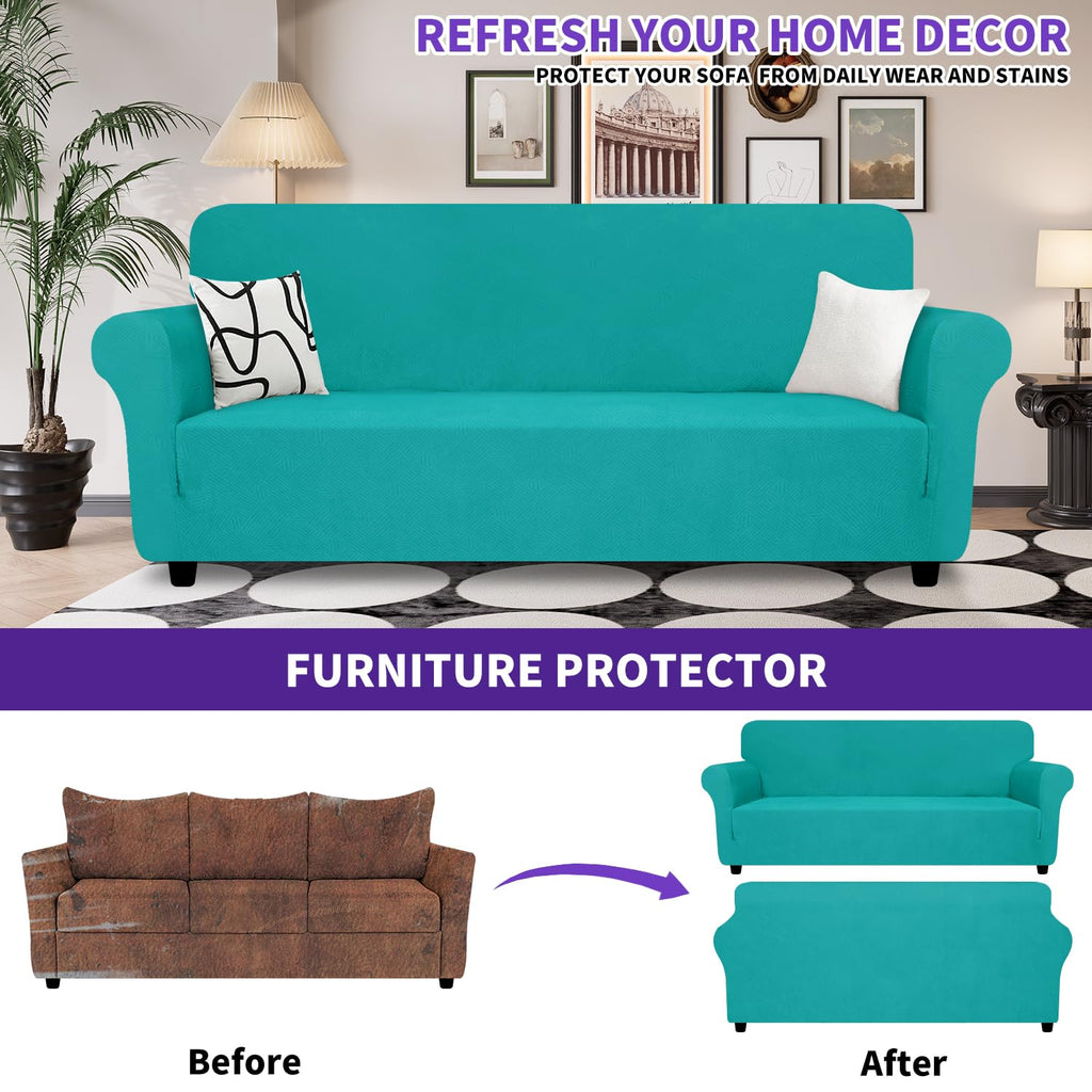 ZNSAYOTX Oversized Super Stretch Couch Cover (92"-115"), New Striped Sofa Covers Comfortable & Durable, Dog Cat Pets Friendly Extra Large Spandex Sofa Slipcovers (XL Sofa, Peacock Teal)