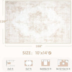 Area Rug 10x14 Vintage Rugs: Large Washable Living Room Rug Retro Medallion Distressed Soft Low Pile Non-Slip Rugs Indoor Floor Carpet for Bedroom Nursery Dining Table Office (Beige,10'x14')