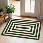 Front Door Mat Outside Entrance - 2x3 Green White Non-Slip Washable Doormat Indoor Outdoor Entrance Geometric Bordered Rug Small Throw Rugs for Entryway Bedroom Kitchen Front Porch Decor