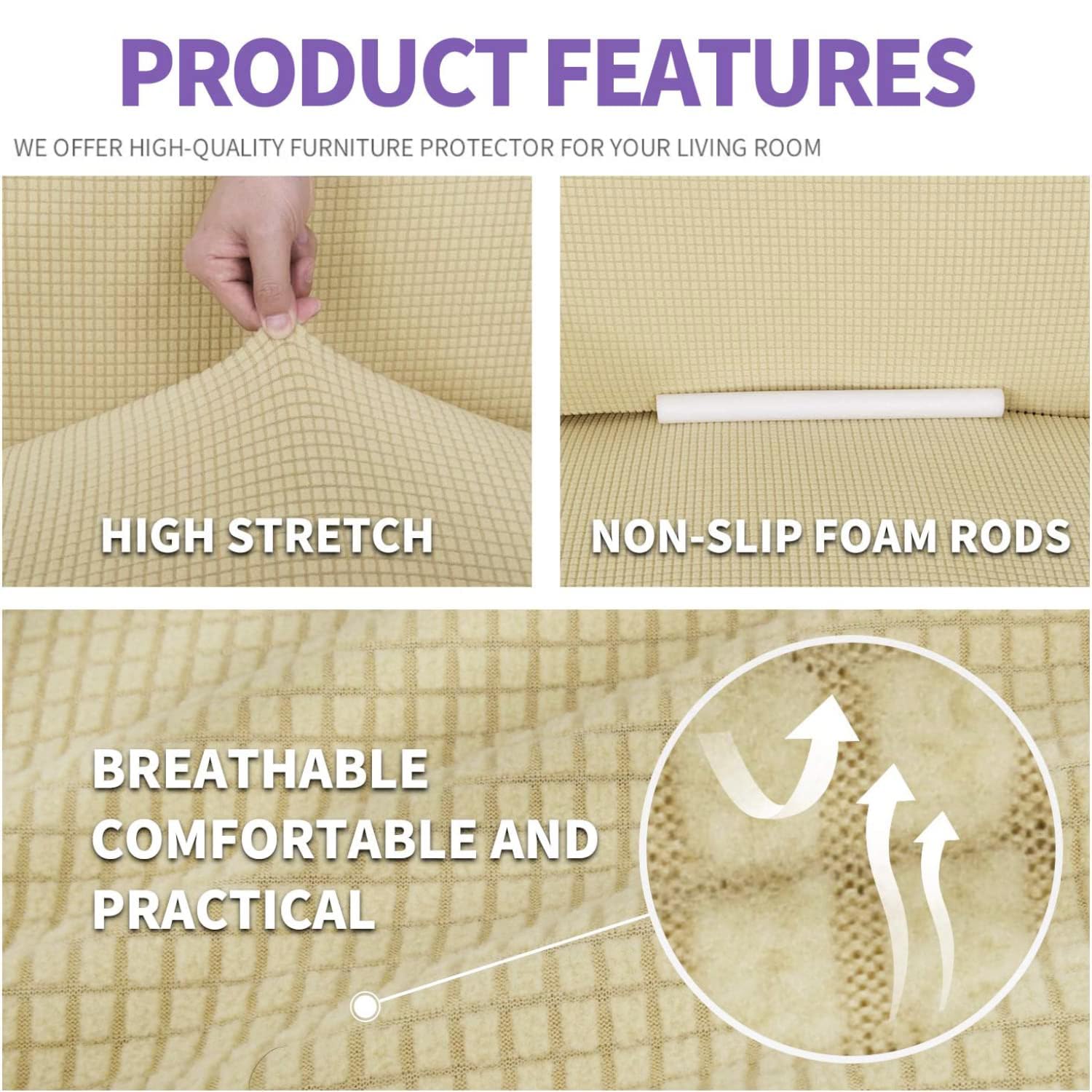 ZNSAYOTX Super Stretch Chair Slipcover Universal Sofa Chair Covers for Living Room Dogs Pet Furniture Protector Spandex Armchair Slipcovers with Anti Slip Foam Sticks (Beige, Chair)