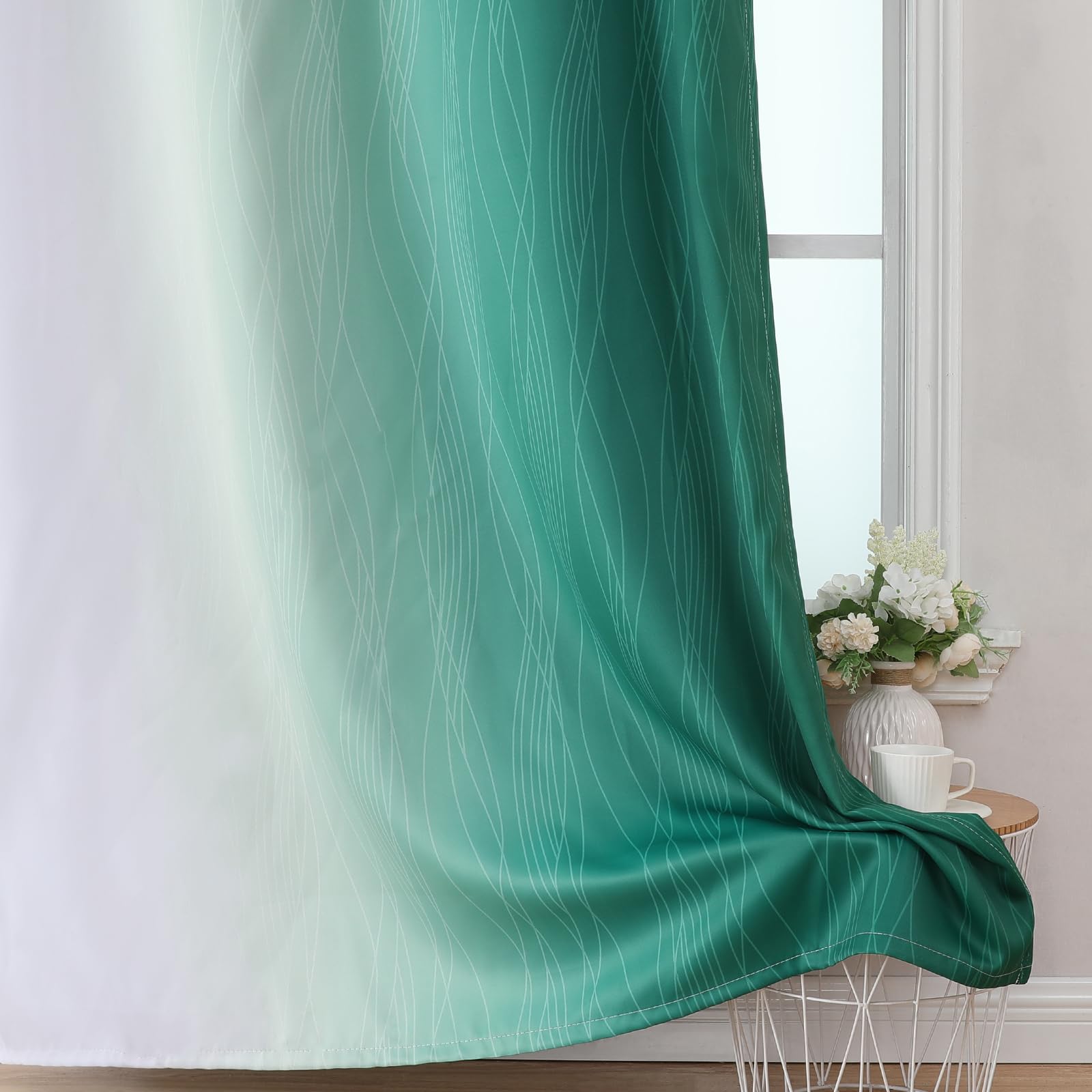 Estelar Textiler Green and Greyish White Blackout Curtains 52Wx54L 2 Panels