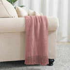 BOURINA Coral Pink Throw Blanket 60 x80 Inches Textured Solid Soft Sofa Throw Bed Runner Knitted Decorative Blanket