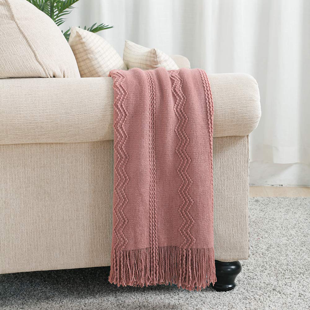 BOURINA Coral Pink Throw Blanket 60x80 Inch Knitted Soft Throw Sofa Blanket