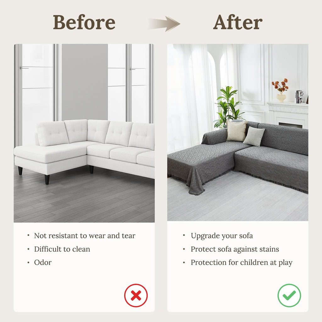 HOMERILLA 2 Piece Sectional Couch Cover for L Shape Sofa Dark Grey XL