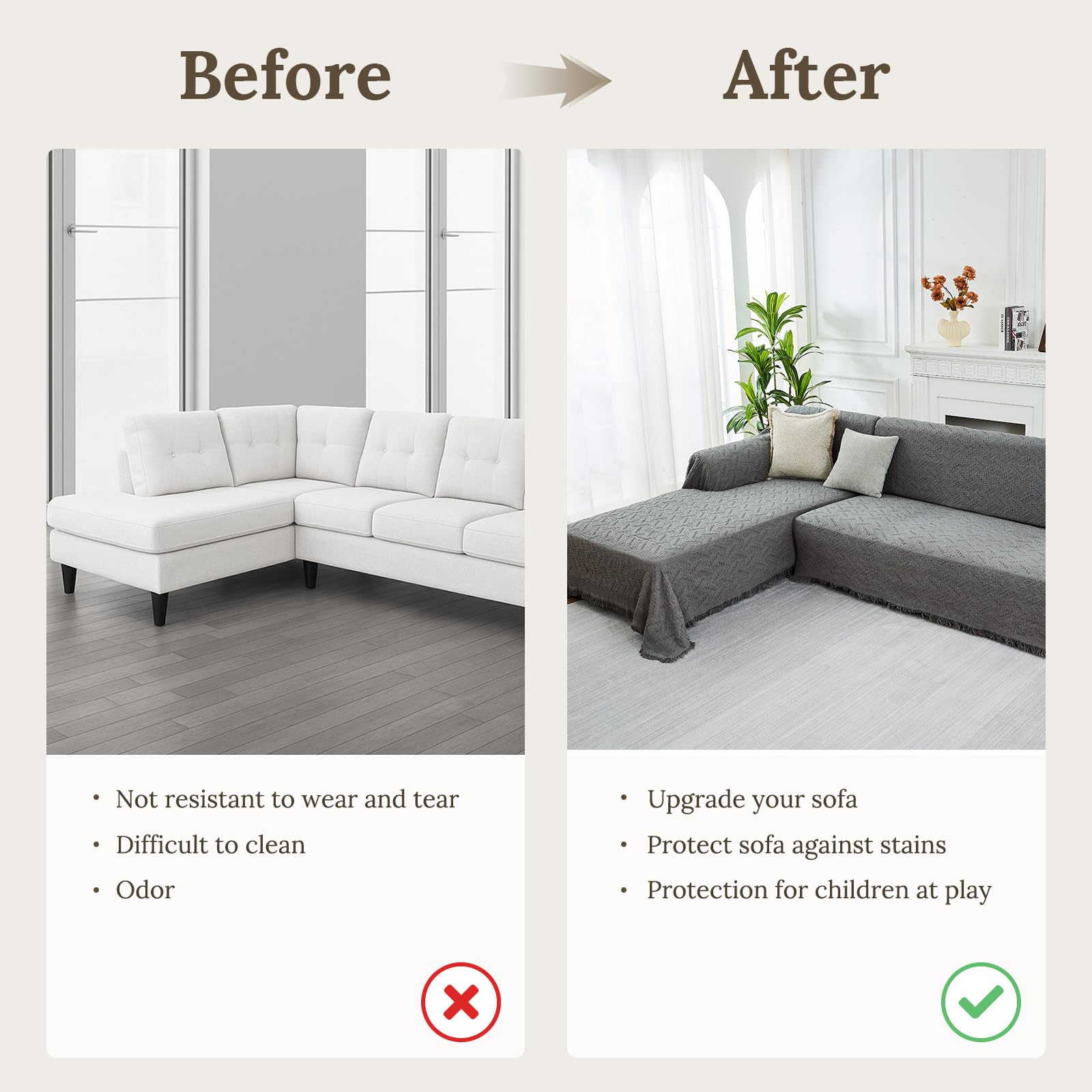 HOMERILLA 2 Piece Sectional Couch Cover for L Shape Sofa Dark Grey XL