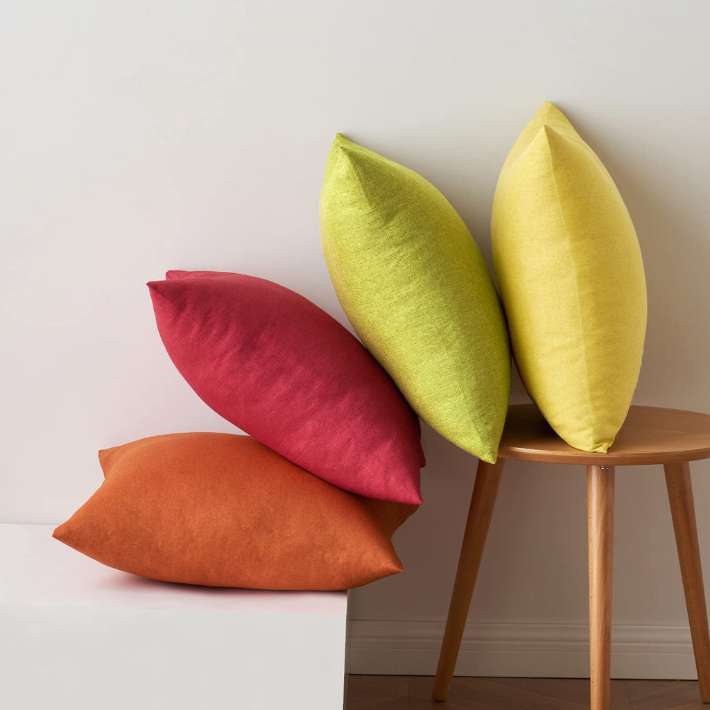 MIULEE Pack of 4 Decorative Outdoor Throw Pillow Covers Linen Waterproof Pillow Covers Summer Farmhouse Cushion Cases for Patio Garden Tent Balcony Couch Sofa 18x18 Inch Red/Green