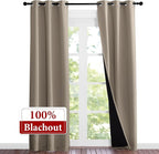 NICETOWN Taupe Full Shade Curtain Panels, Pair of Thermal Insulated & Energy Efficiency Blackout Curtains for Living Room Windows, Lined Silky Performance Window Dressing (37" Wide x 84" Long, Taupe)