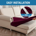 Taque Couch Cover 6-Piece Elastic Velvet Couch Cushion Covers & Chaise Slipcovers for L-Shaped Sofas, Sofa Seat Covers Washable, Soft Cover for Couches (5 Seater + Chaise, Wine)