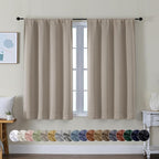 Simplebrand Ava Stone Short Blackout Curtains for Bedroom 45 Inches Long 2 Panels Set, Solid Thermal Insulated, Energy Saving Window Treatment Curtains Blackout Drapes, W40 x L45 Inch, Stone