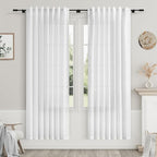 Nanspring White Linen Curtains for Bedroom Back Tab Light Filtering Privacy Sheer Drapes 74 Inches Long Modern Farmhouse Coastal Decor Linen Textured Gauze Curtain for Bathroom 2 Panels Set 52x74