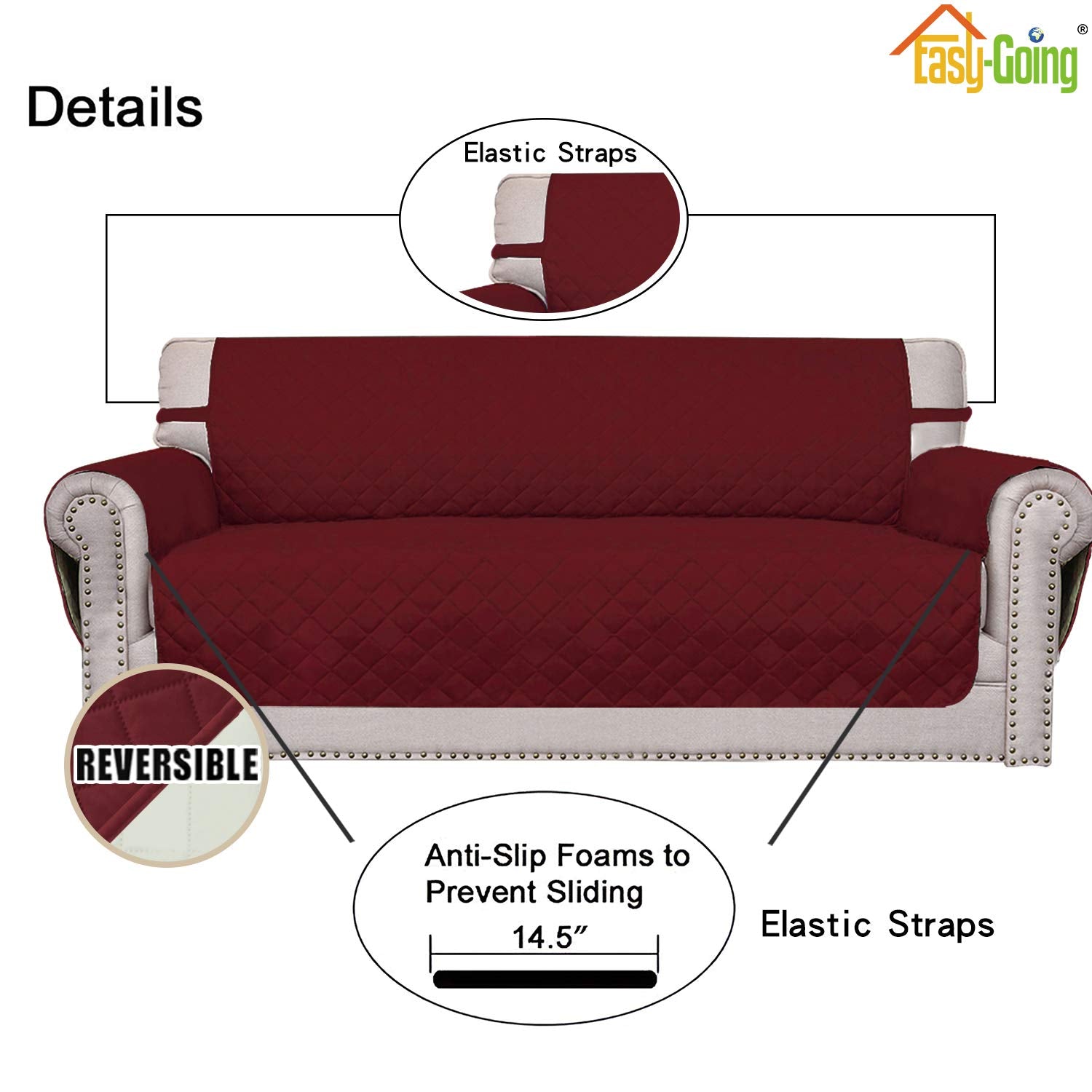 Easy-Going Reversible Couch Cover, Small Chair, Christmas Red/Ivory