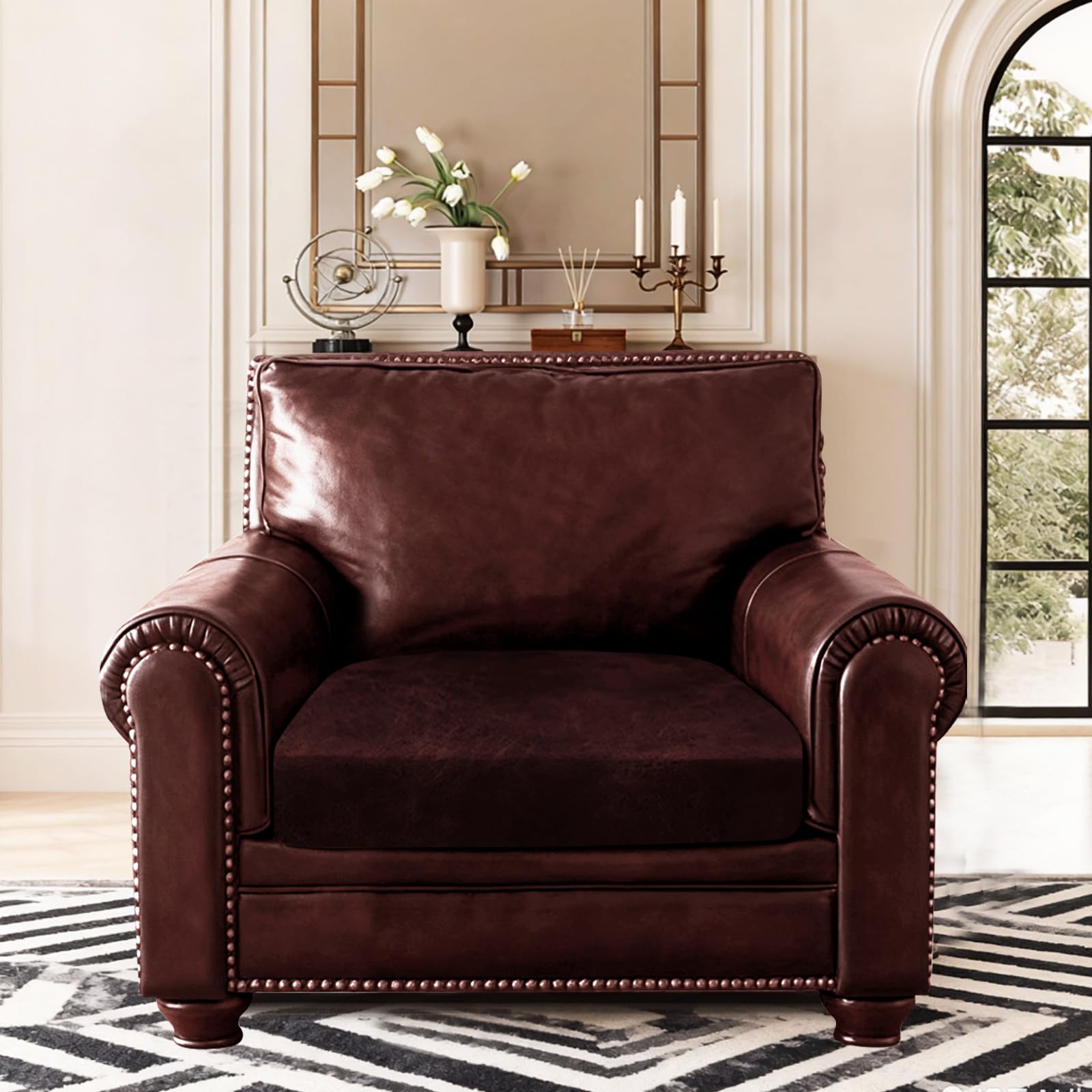 ANARACHON Leather Look Couch Cushion Covers Sofa Seat Slipcovers Sets Couches Furniture Protector for Sectional Armchair Loveseat Pets Kids Stretch Spandex Fabric (1 Cushion Armchair, Burgundy)