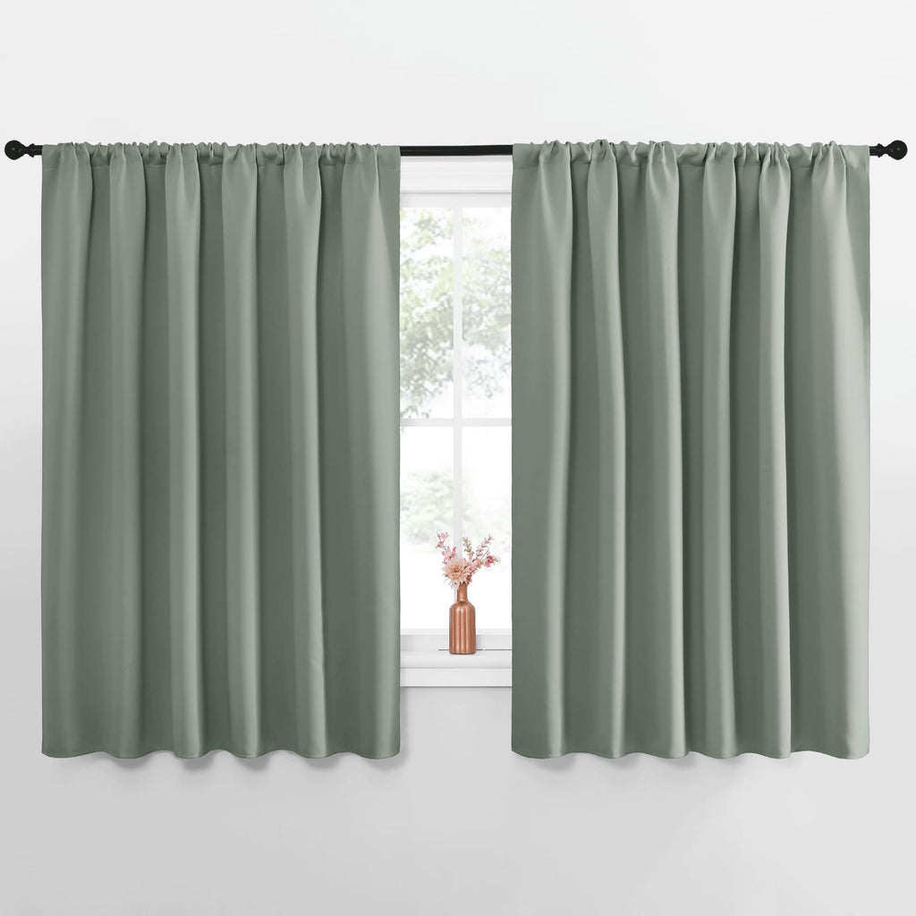 NICETOWN Blackout Curtains for Bedroom, Blackout Curtain Panels, Greyish Green, 1 Pair, 70 by 63-inch, Window Treatment Energy Saving Thermal Insulated Solid Rod Pocket Blackout Drapes/Draperies