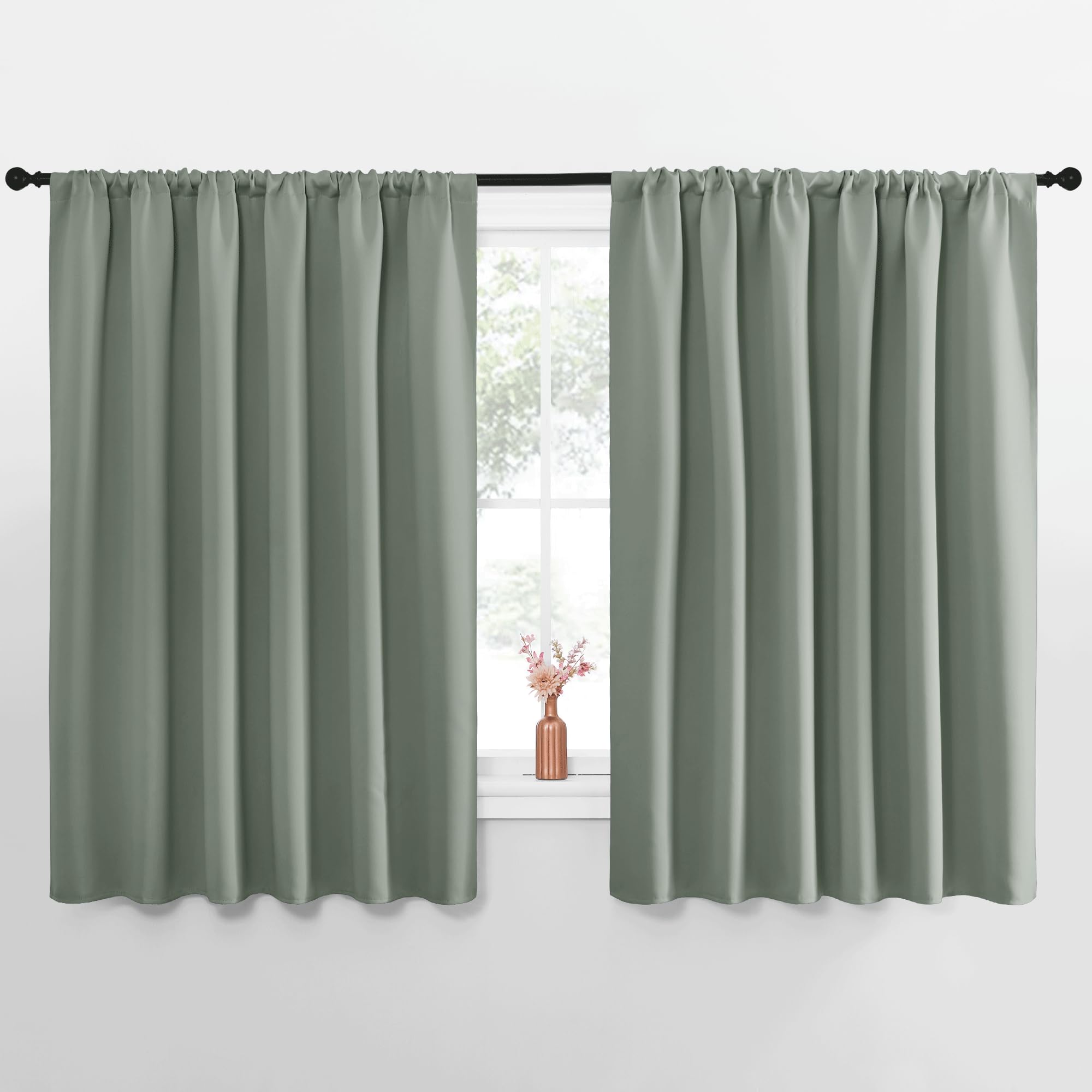 NICETOWN Blackout Curtains for Bedroom, Blackout Curtain Panels, Greyish Green, 1 Pair, 70 by 63-inch, Window Treatment Energy Saving Thermal Insulated Solid Rod Pocket Blackout Drapes/Draperies