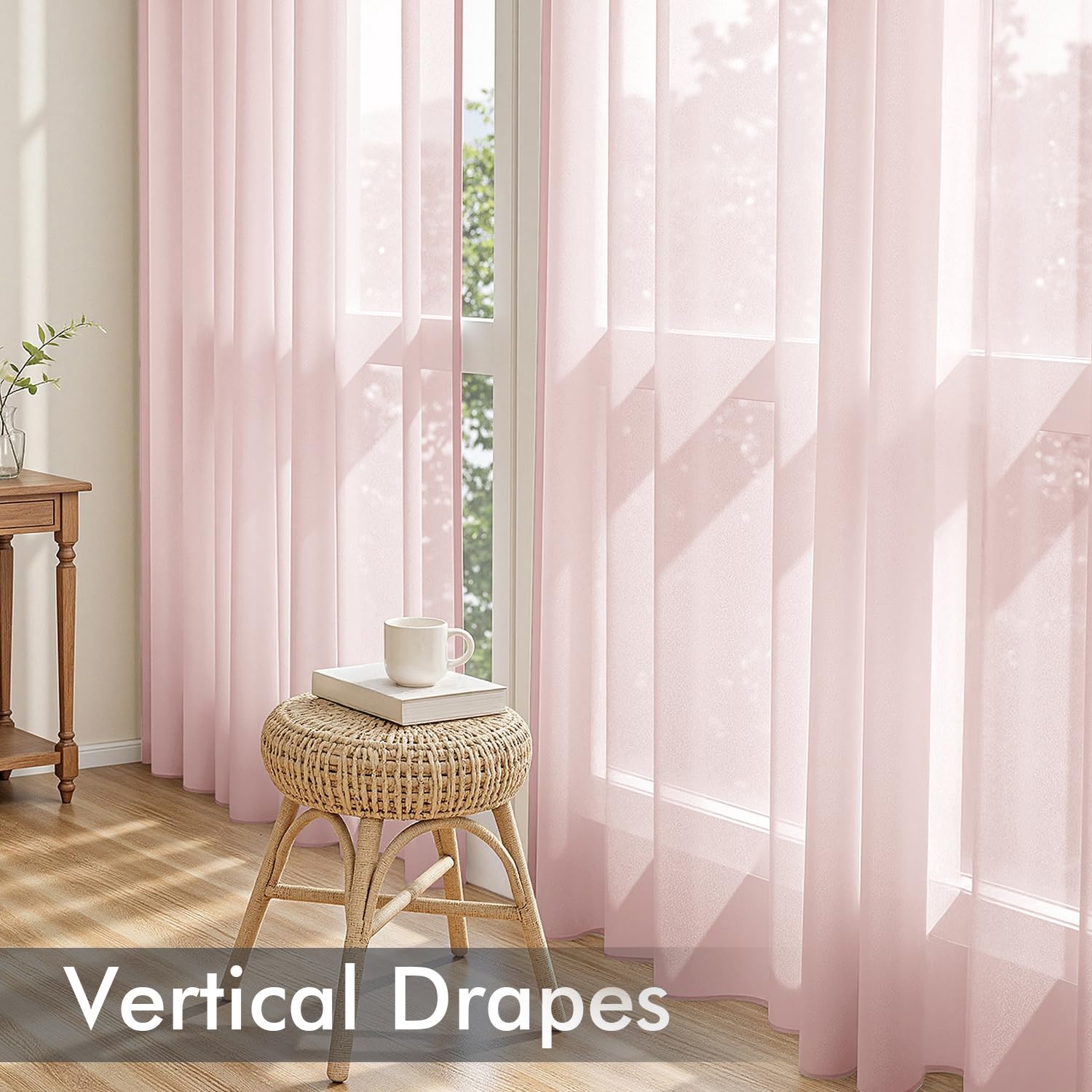 MIULEE Blush Pink Sheer Curtains 96 Inches Long 4 Panels 42 x 96 Inches