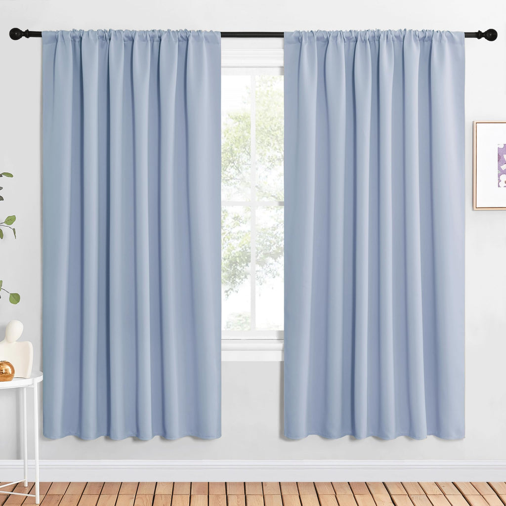 NICETOWN Bedroom Window Curtain Panels, Vintage Blue, 2 Panels, 62 in x 72 in (W x L), Window Treatment Thermal Insulated Rod Pocket Room Darkening Curtains/Drapes for Patio Door