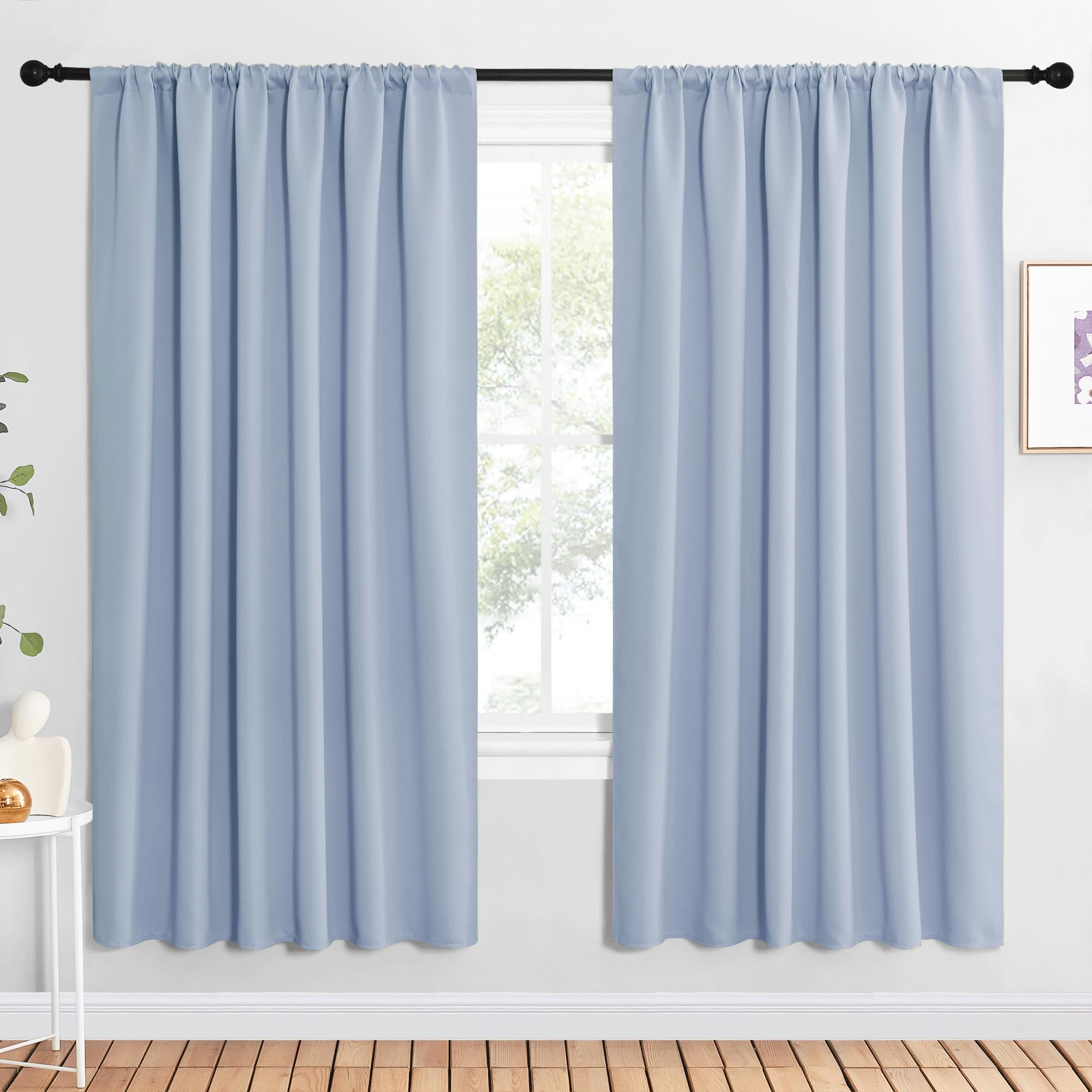 NICETOWN Bedroom Window Curtain Panels, Vintage Blue, 2 Panels, 62 in x 72 in (W x L), Window Treatment Thermal Insulated Rod Pocket Room Darkening Curtains/Drapes for Patio Door