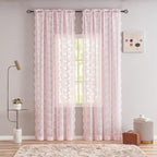 YJ YANJUN Vintage Lace Curtains 96 Inches Long 2 Panels Set Elegant Chic Floral Pink Sheer Curtain Panles for Girls Baby Living Room Bedroom Girly Preppy Room Decor Light Filtering 52" W x 96" L