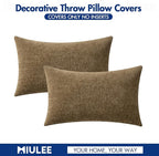 MIULEE Pack of 2 Coffee Throw Pillow Covers 12x20 Inch Soft Chenille Lumbar Pillow Covers for Sofa Living Room Couch Solid Dyed Cases