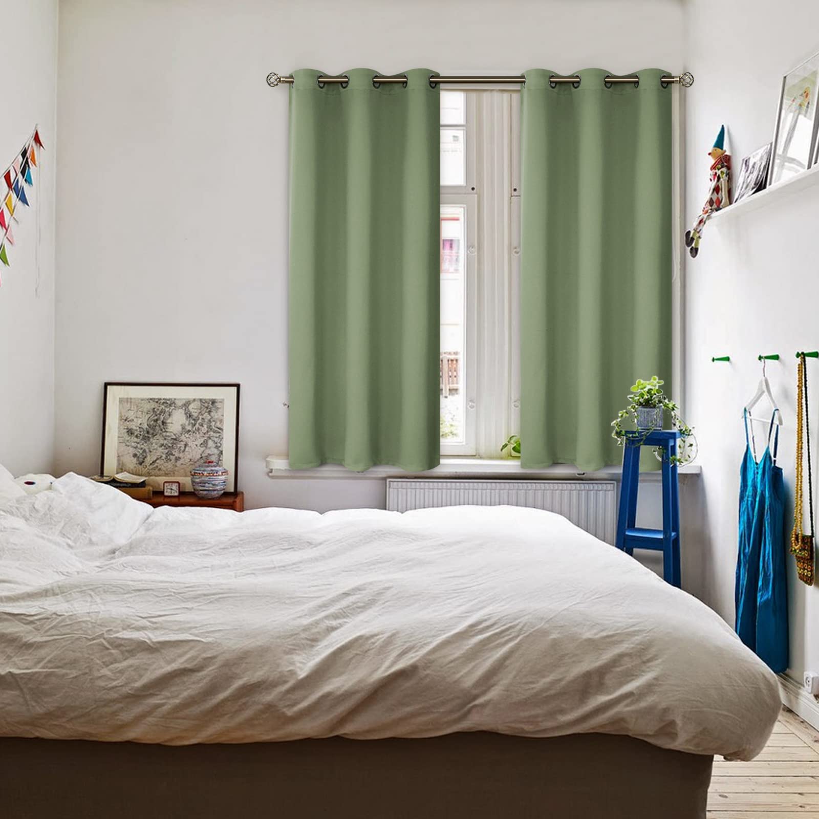 BGment Short Curtains for Small Window 54 Inch Long - Grass Green 2 Panels