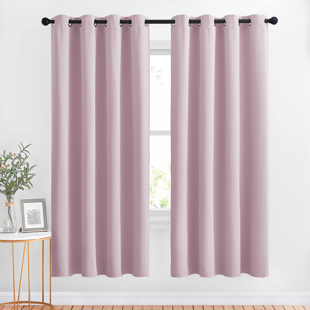 NICETOWN Bedroom Curtains Room Darkening Draperies - Home Fashion Microfiber Thermal Insulated Solid Grommet Curtains for Kitchen (Lavender Pink, 1 Pair, 52 inches Wide by 72 inches Long)