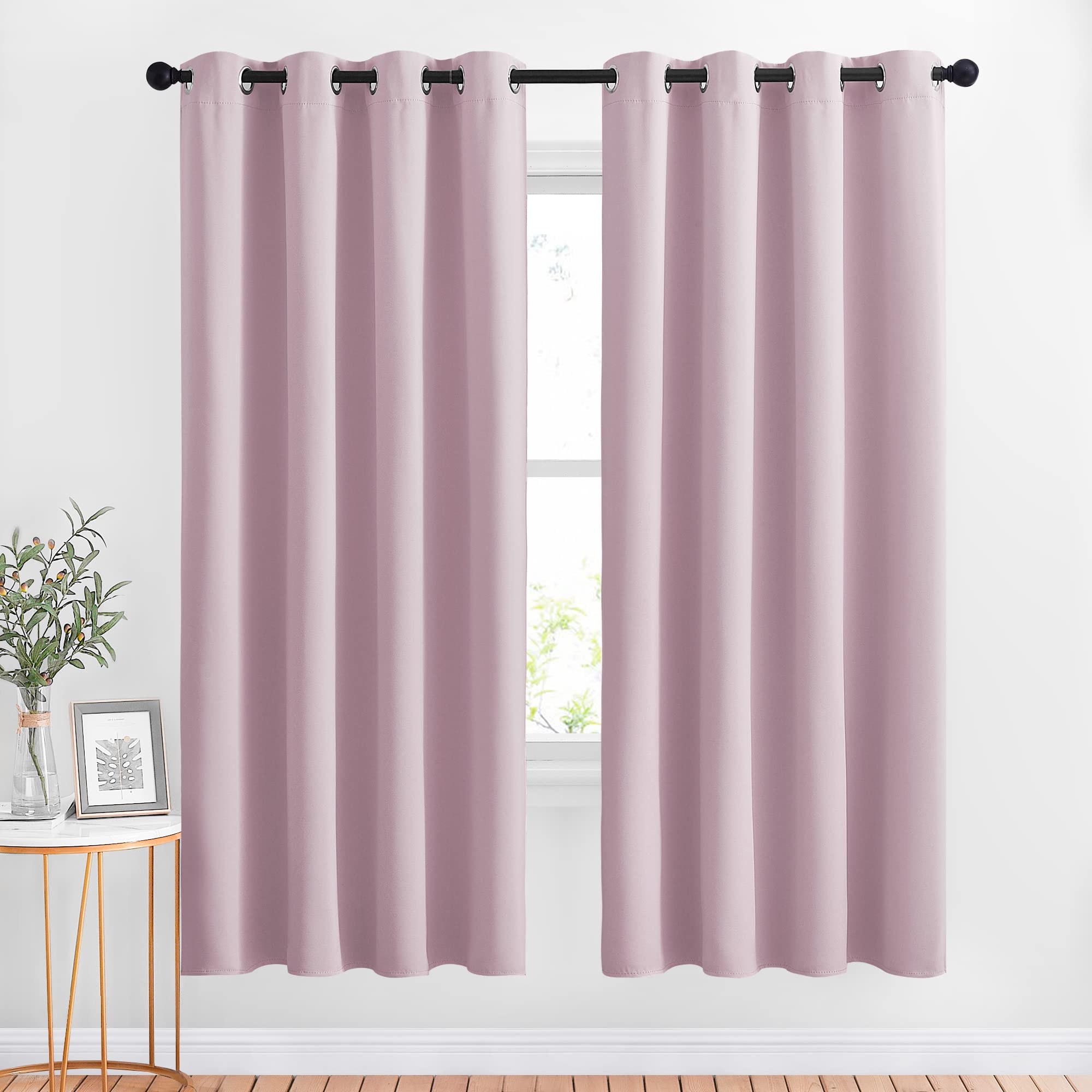 NICETOWN Bedroom Curtains Room Darkening Draperies - Home Fashion Microfiber Thermal Insulated Solid Grommet Curtains for Kitchen (Lavender Pink, 1 Pair, 52 inches Wide by 72 inches Long)