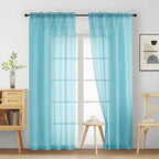 Sheer Curtains 84 Inches Long 2 Panels, Elegant Airy Transparent Light Filtering Window Curtains, Window Drapes for Living Room Bedroom, Top Dual Rod Pocket Design, Aqua, 2x42Wx84L Inches