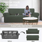 Easy-Going Stretch Oversized Sofa Slipcover 1-Piece Sofa Cover Furniture Protector Couch Soft with Elastic Bottom for Kids, Polyester Spandex Jacquard Fabric Small Checks Olive Green