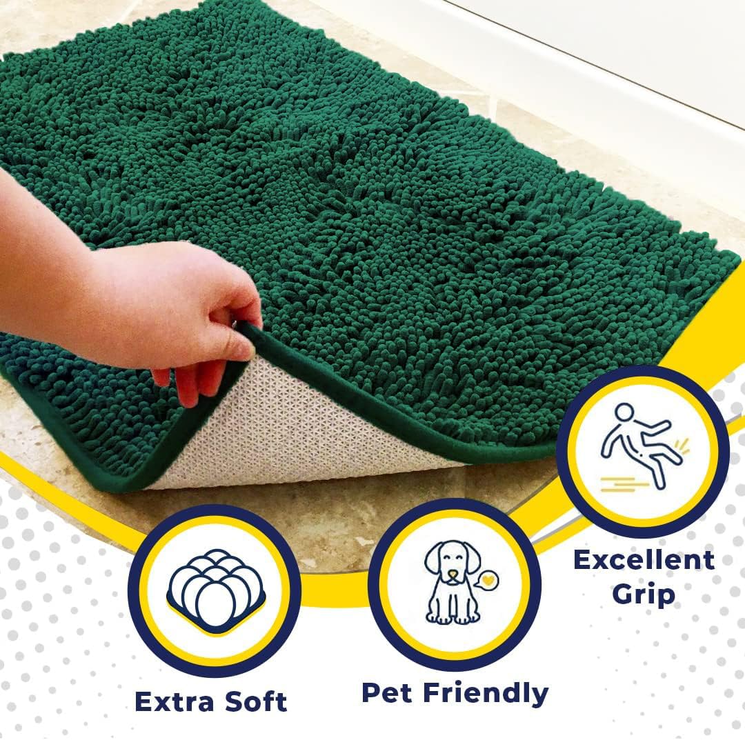 Muddy Mat® | Super Water Absorbent Door Mat Indoor,Microfiber Quick Dry Chenille Entryway Rug,Slip Resistant Front Door Mat,Indoor Mats for Entryway,Machine Washable Pet Rug,Dark Green Runner 24"X60"