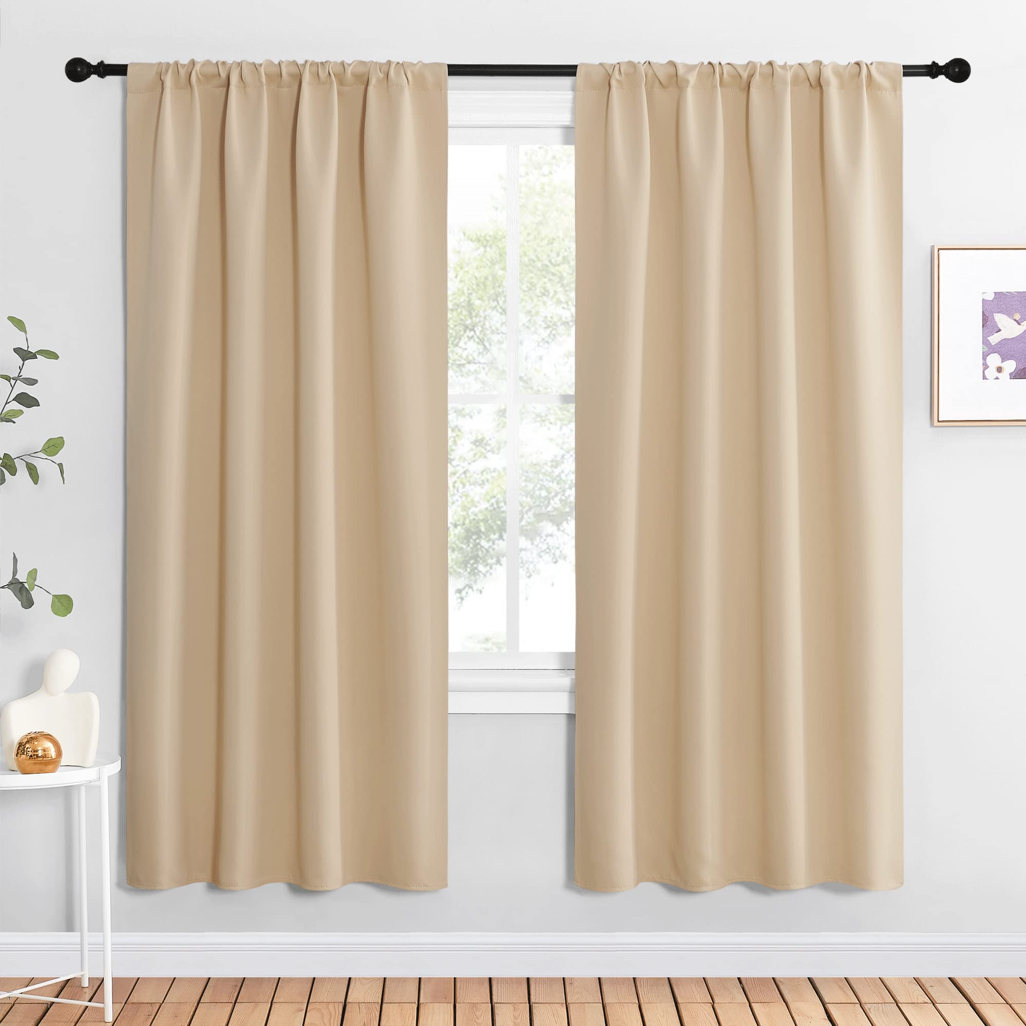 NICETOWN Kitchen Room Darkening Curtains - Panel Home Fashion Thermal Insulated Solid Rod Pocket Curtains for Window(Biscotti Beige, 1 Pair, 42 inches Wide by 72 inches Long)