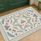 Hazo Haus Washable Boho Bathroom Rug 2x3, Small Throw Rugs for Kitchen, Powder Room, Front Door Indoor Entrance, Non Slip Low Pile Stain Resistant, Dusty Green Colorful Cool Insect Aethestic