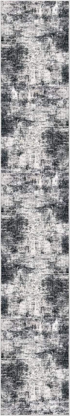 IOHOUZE Abstract Runner Rug 2x12 Ft Washable Runners for Hallways, Non Slip Kitchen Runner Printed Faux Wool Entryway Runner Indoor, Modern Abstract Floor Carpet for Hall Kitchen, Black Gey