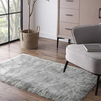 Faux Fur Rug, Grey Small Fluffy Rug for Sofa Chair Couch Cover 2x4 Feet, Gray Soft Fuzzy Shag Rug for Bedroom, Indoor Shaggy Plush Floor Carpets Luxury Home Decor for Bedside
