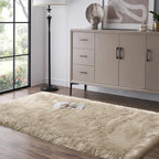 Beige Fluffy Rug for Bedroom, 2'X6' Faux Fur Rug for Runner, Soft Shag Rug for Sofa Couch Cushion, Cozy Shaggy Fuzzy Plush Floor Carpet for Nursery, Cute Bedside Dorm Home Decor Rectangle