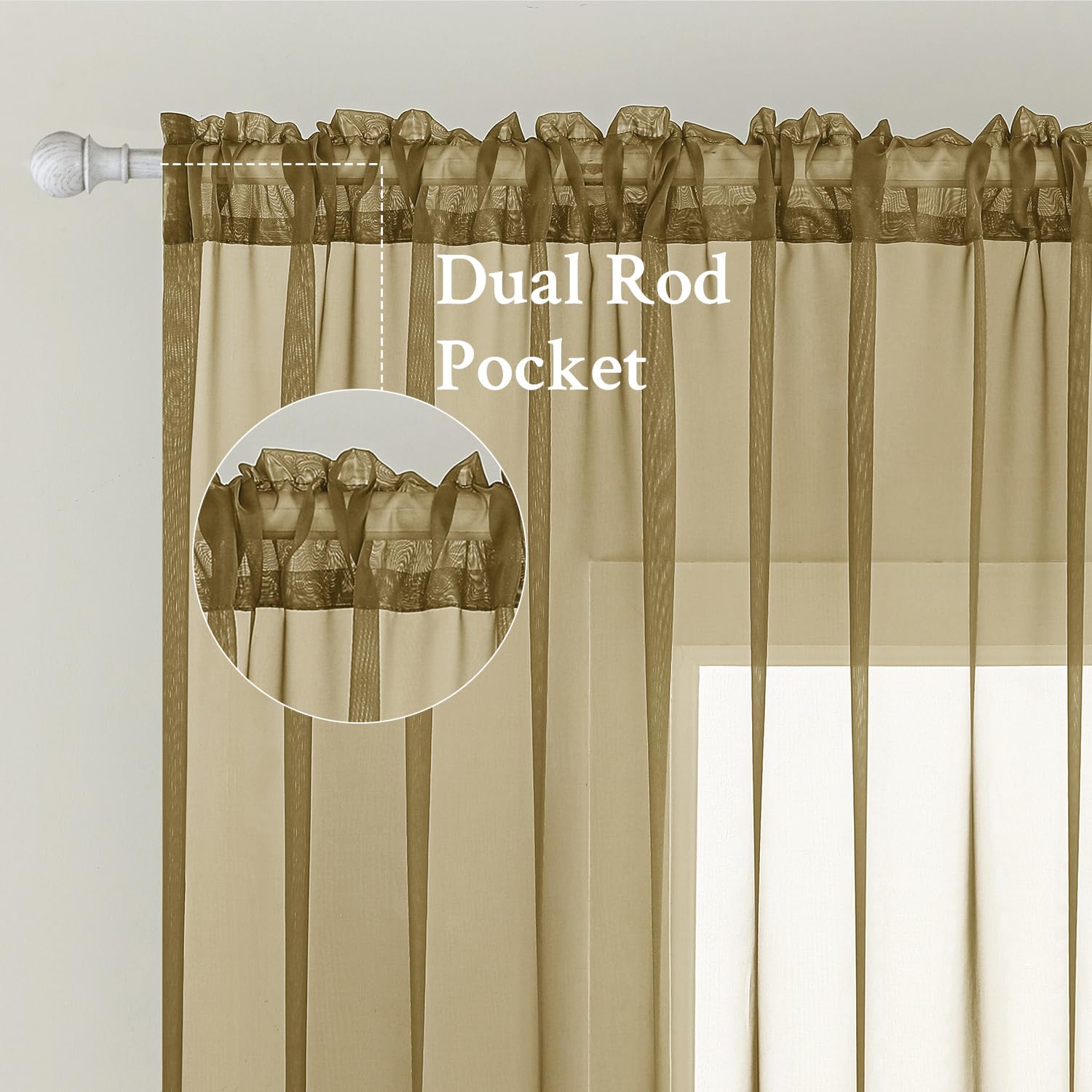 MIULEE Dark Gold Sheer Curtains for Living Room 54X63 Inch 2 Panels