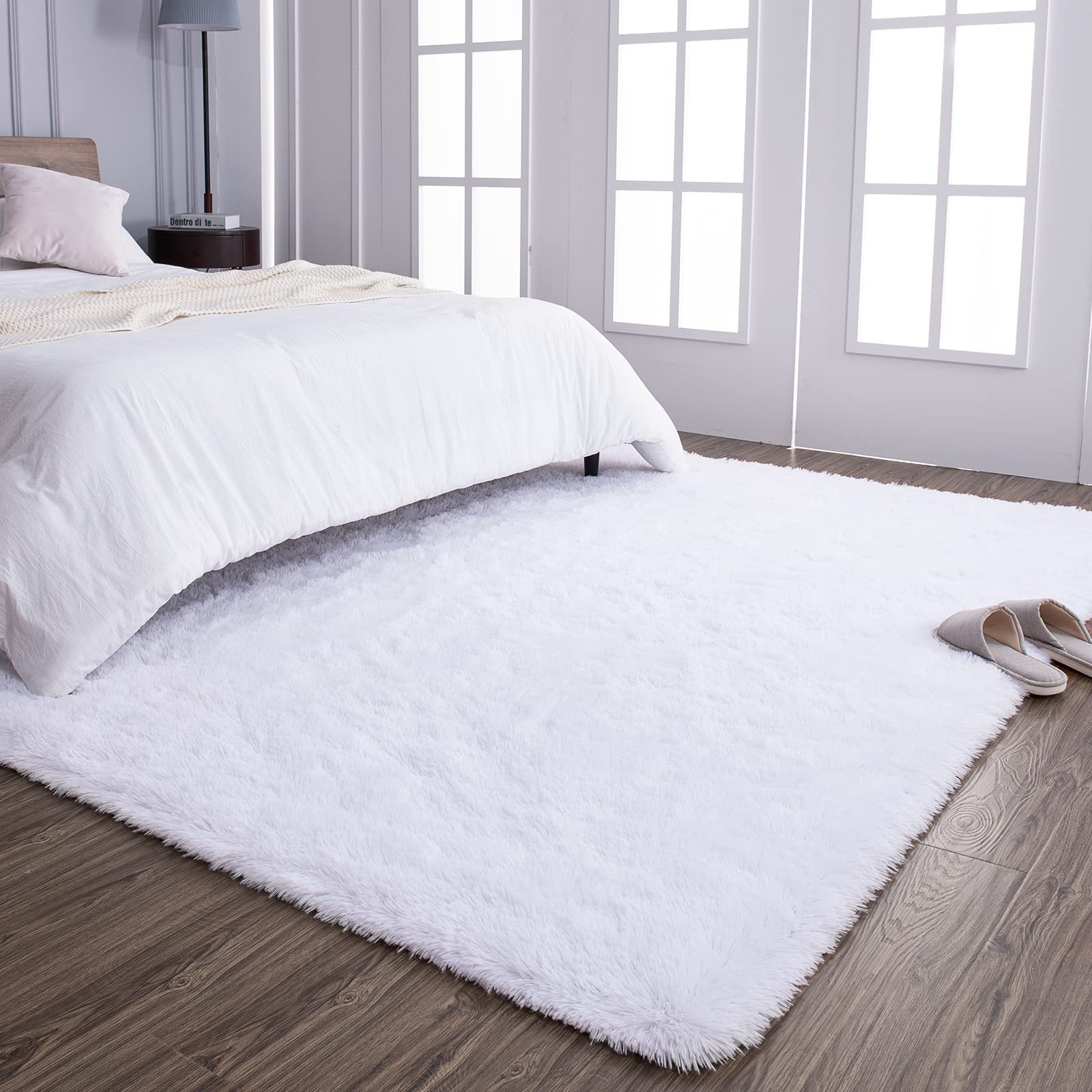 TWINNIS Super Soft Shaggy Rugs Fluffy Carpets 8x10 Feet, Indoor Modern Plush Area Rugs for Living Room Bedroom Kids Room Nursery Home Decor, Upgrade Anti-Skid Rectangular Fuzzy Rug, White