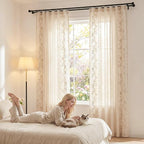 jinchan Evelyn Embroidered Linen Curtains for Living Room Farmhouse Floral Curtains for Bedroom Semi Sheer Light Filtering Window Drapes Rod Pocket Back Tab 2 Panels W50 x L96 Beige